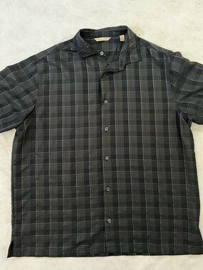 Paradise Collection Shirt Men's XL Charcoal Check Plaid Short Sleeve Button Up